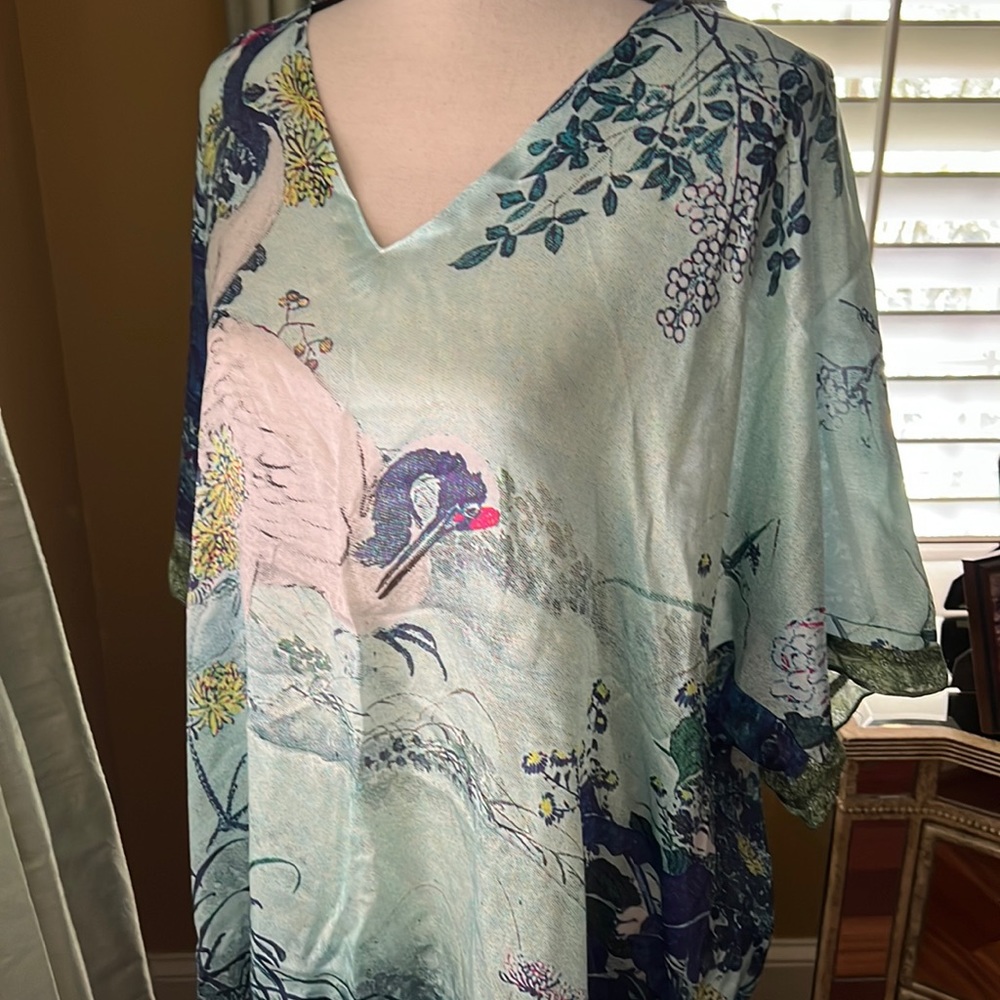 Christine Lingerie 100% silk blue lounge top blouse